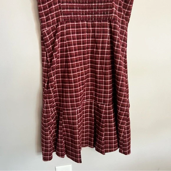 Hollister Women Size Medium Red Plaid Dress Burgundy Cotton Fall - Picture 5 of 8